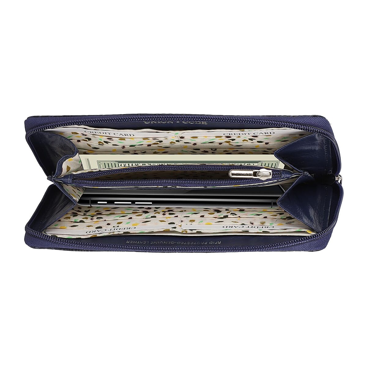 Union Code Navy Genuine Leather Croco Embossed RFID Wallet image number 4
