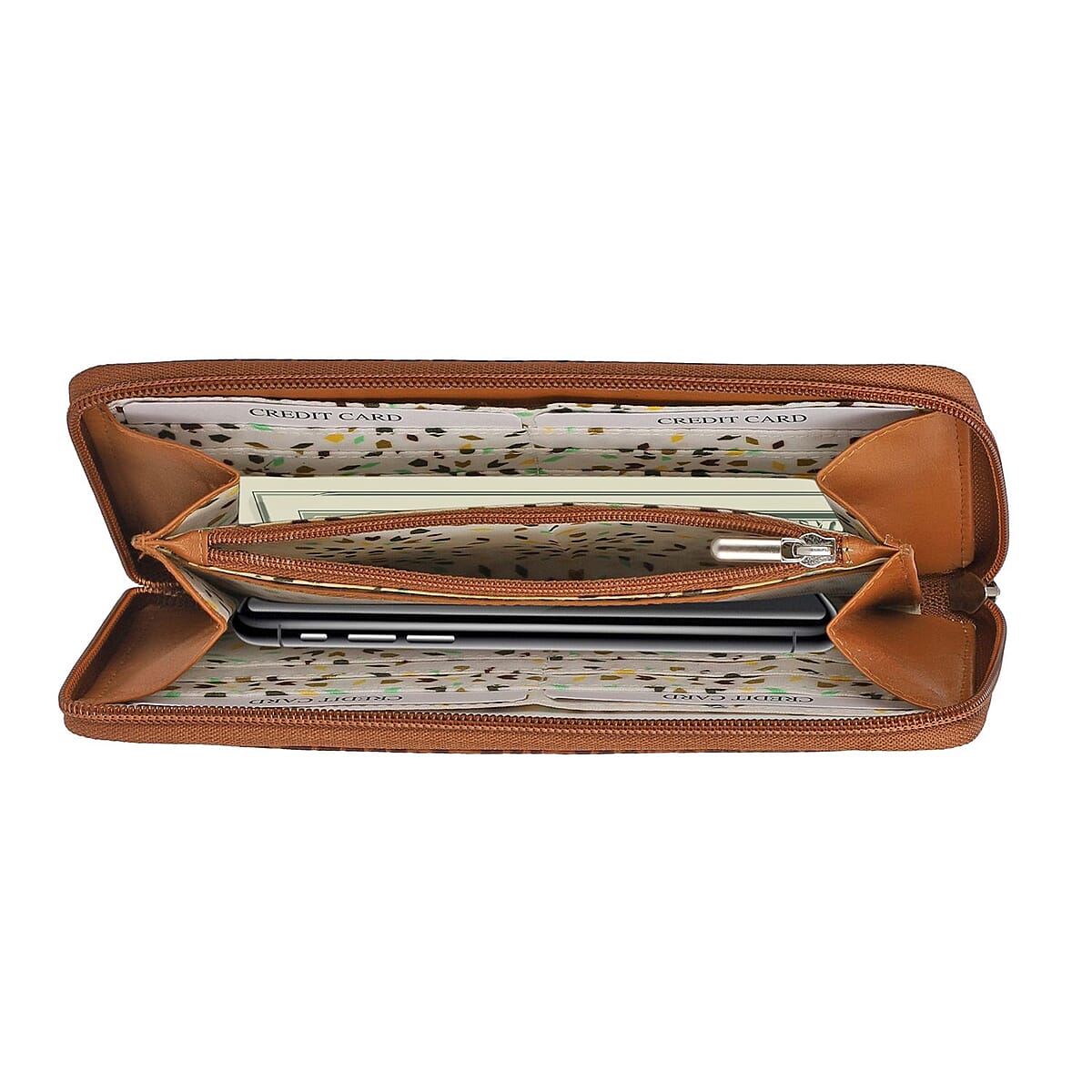 Union Code Tan Genuine Leather Croco Embossed RFID Wallet image number 4