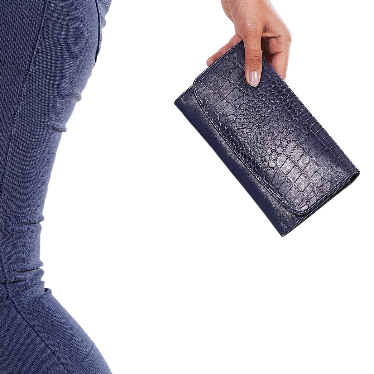 Union Code Navy Croc Embossed Genuine Leather Wallet image number 1