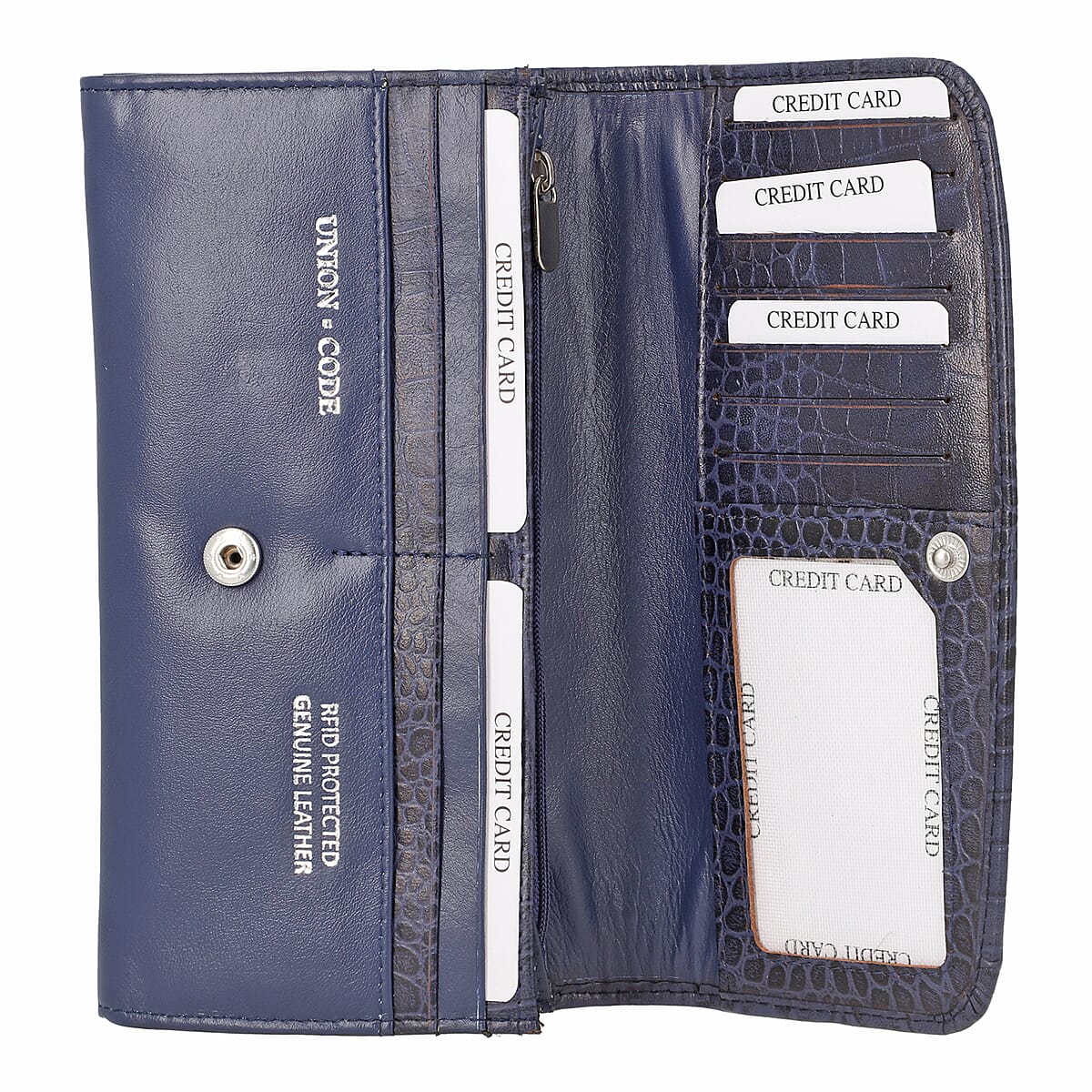 Union Code Navy Croc Embossed Genuine Leather Wallet image number 4