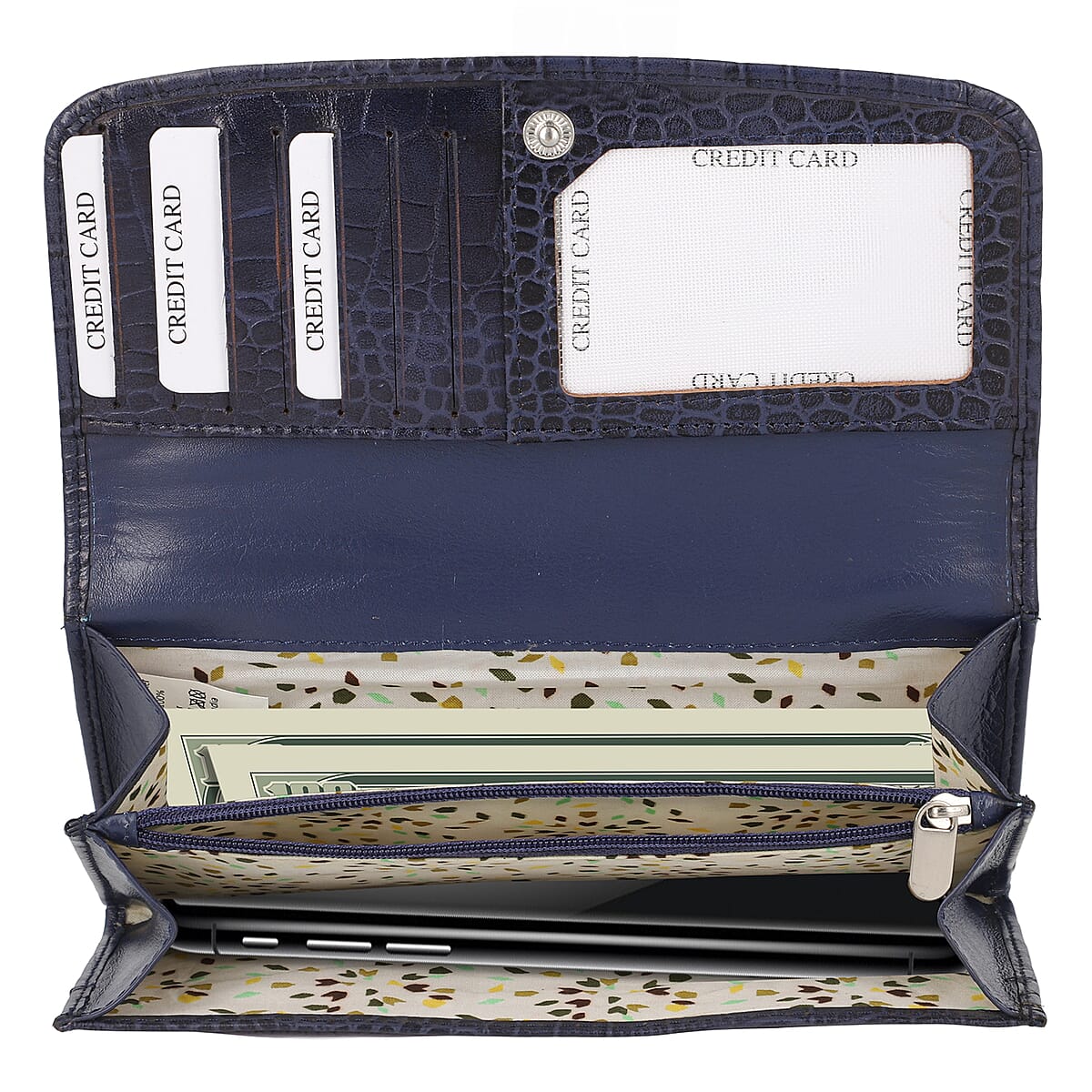 Union Code Navy Croc Embossed Genuine Leather Wallet image number 5