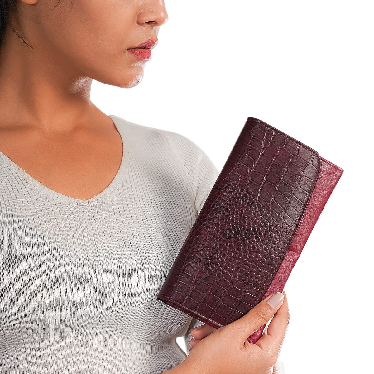 Union Code Wine Croc Embossed Genuine Leather Wallet image number 1