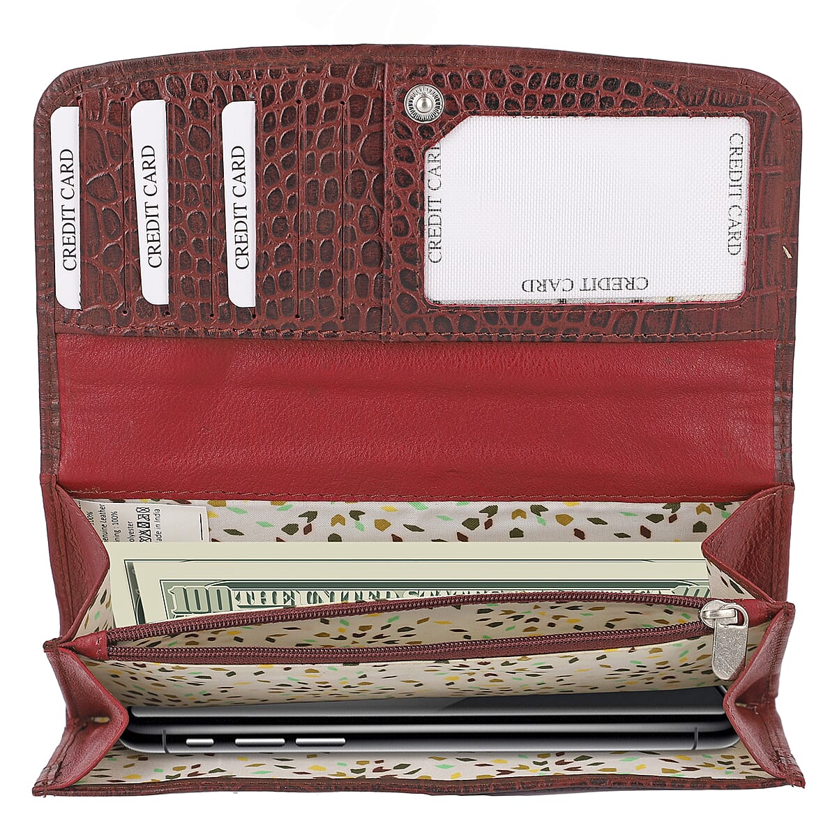 Union Code Wine Croc Embossed Genuine Leather Wallet image number 5