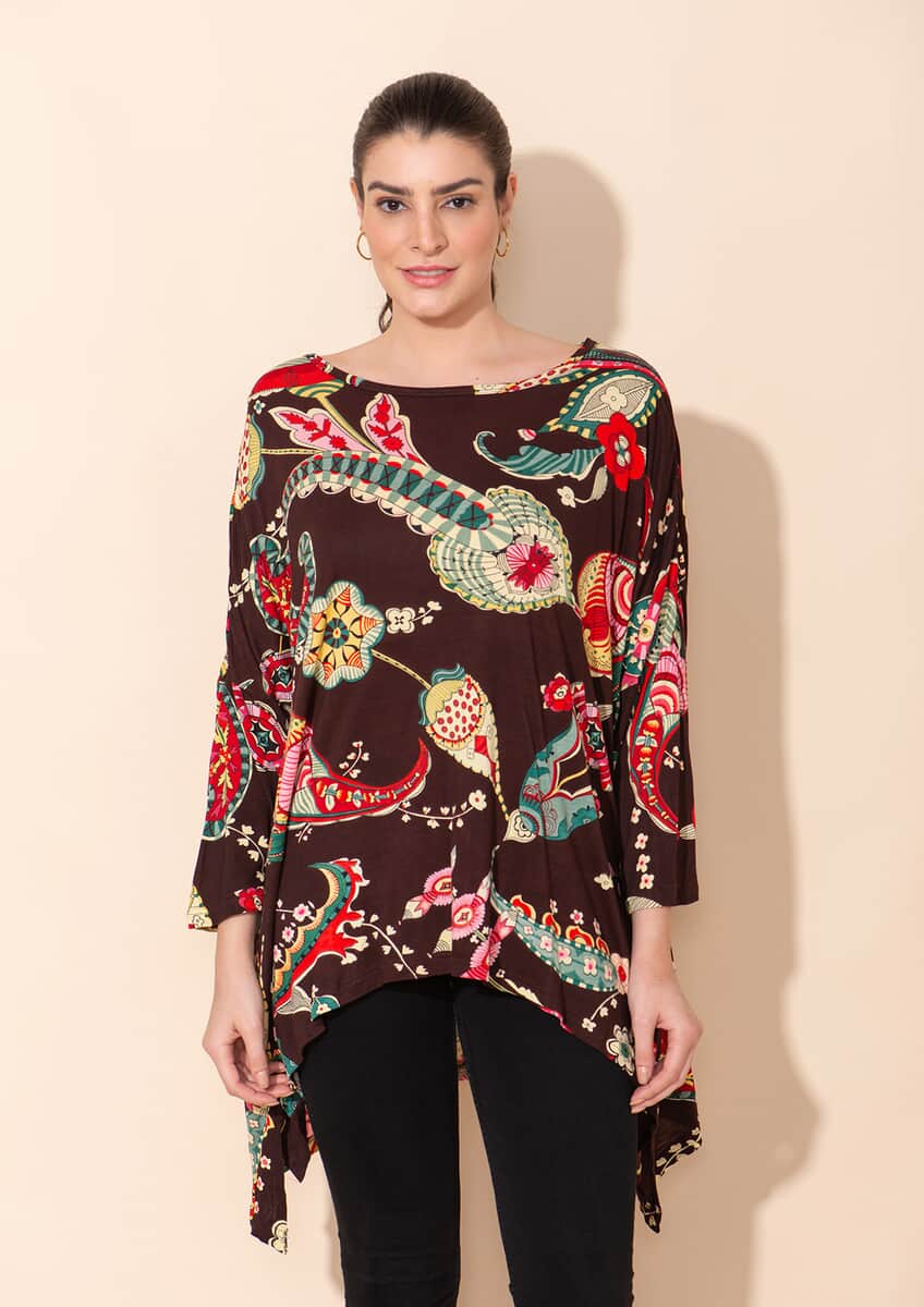 Tamsy Brown Printed Ladies TOP - One Size Missy image number 3