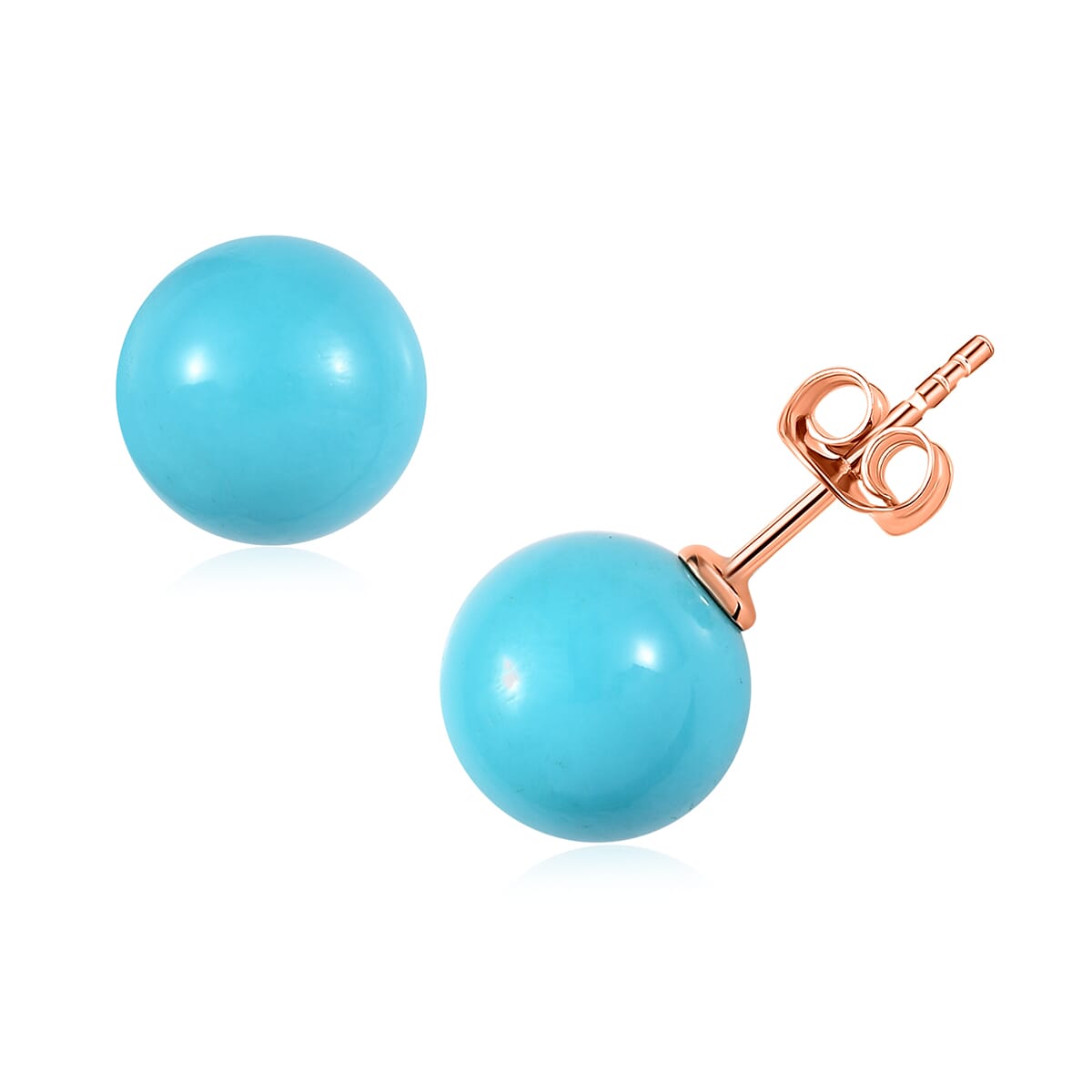 LUXORO 10K Rose Gold American Natural Sleeping Beauty Turquoise Solitaire Stud Earrings 7.10 ctw image number 0