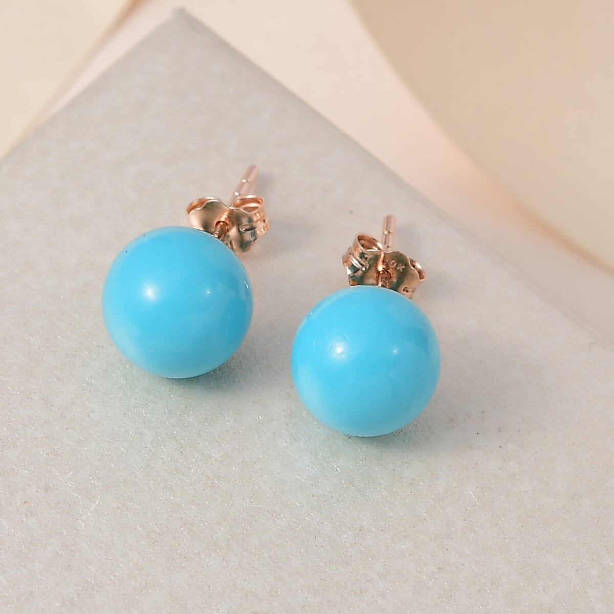 LUXORO 10K Rose Gold American Natural Sleeping Beauty Turquoise Solitaire Stud Earrings 7.10 ctw image number 1
