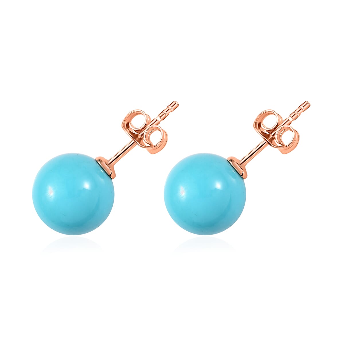 LUXORO 10K Rose Gold American Natural Sleeping Beauty Turquoise Solitaire Stud Earrings 7.10 ctw image number 3