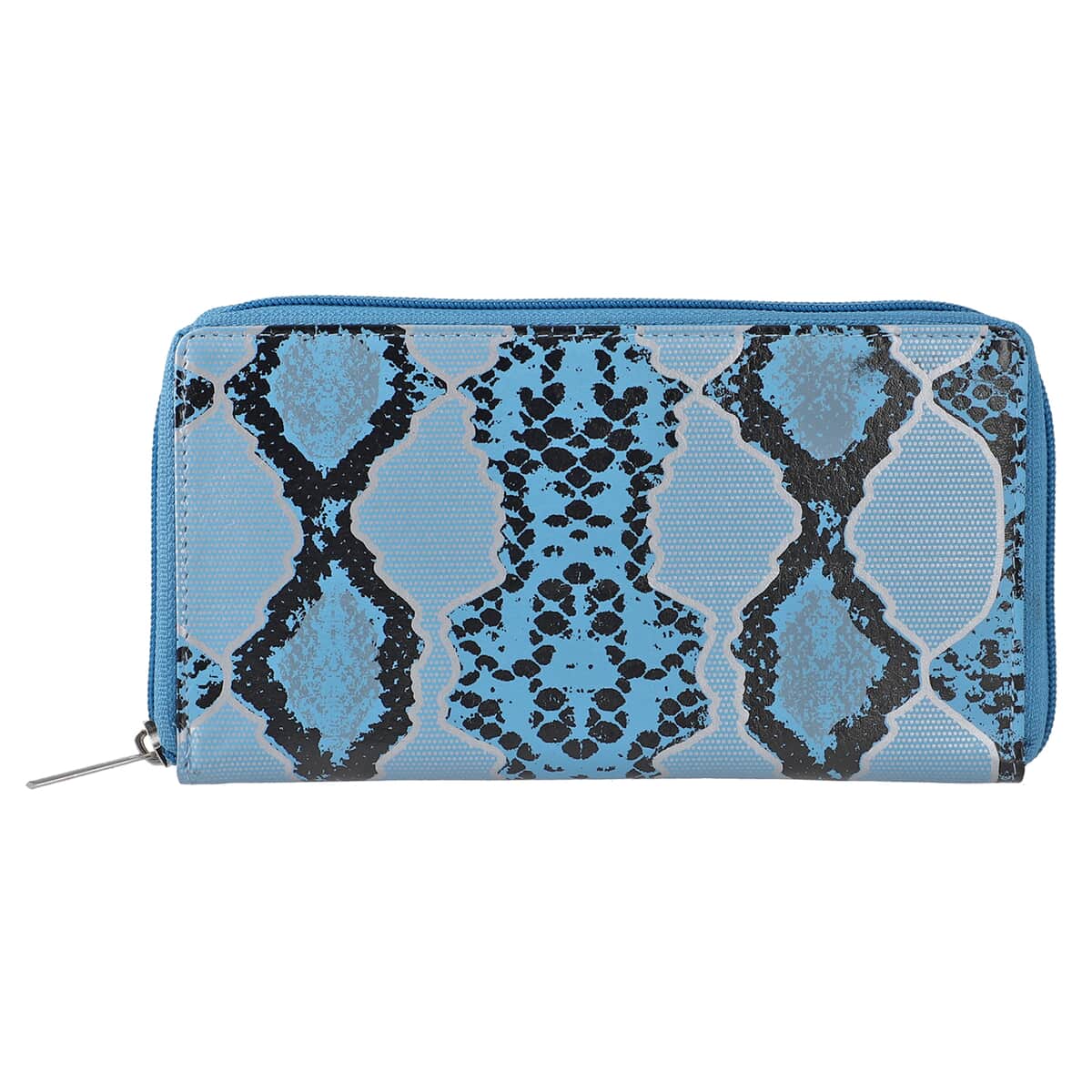 "Snakeskin Print Genuine Leather Women's Wallet SIZE: 7.5(L)x4.5(W)x0.5(H) inches COLOR: Blue" image number 0