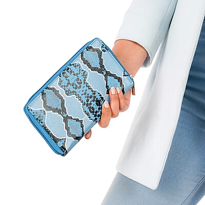 Blue Snakeskin Print Genuine Leather Women's Wallet