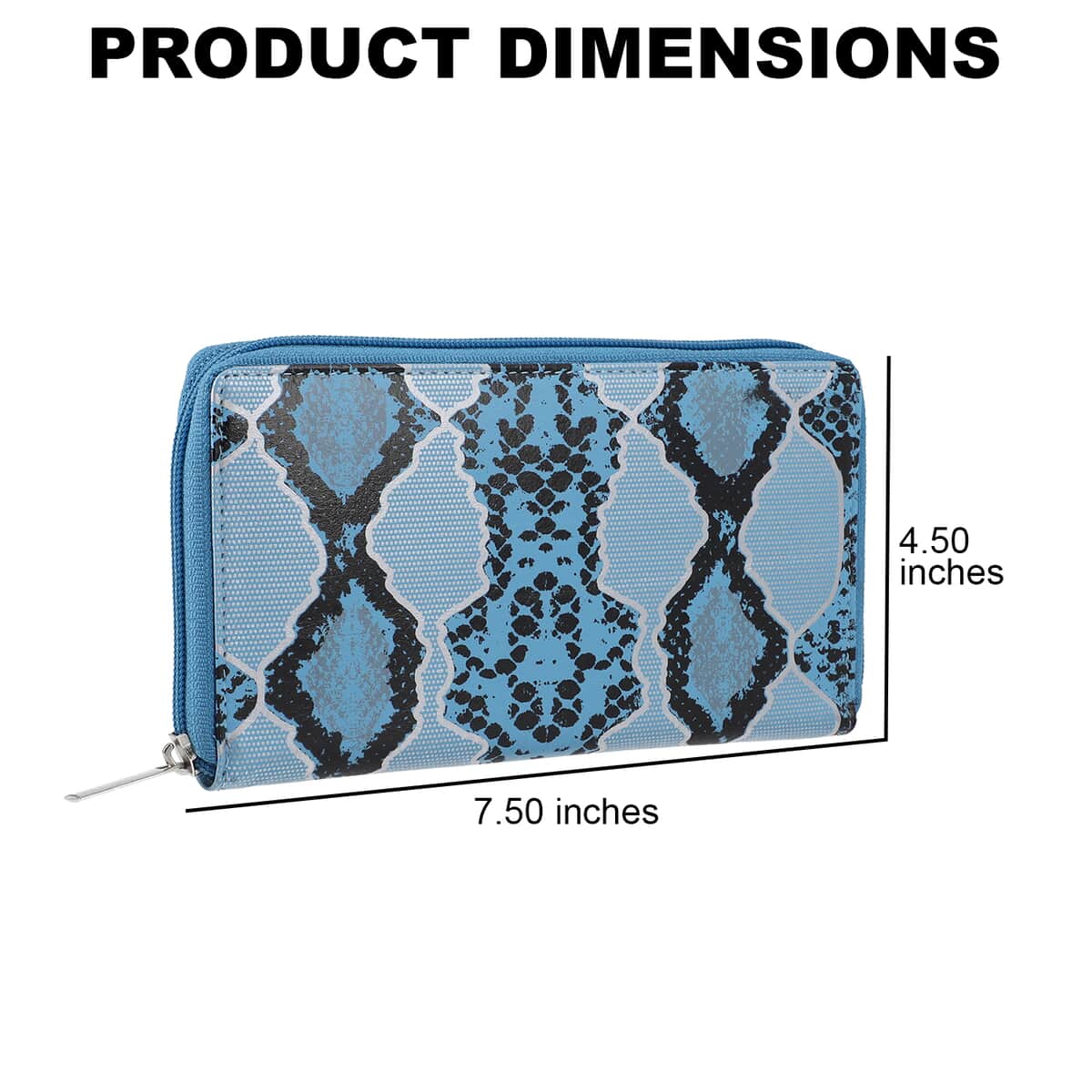 "Snakeskin Print Genuine Leather Women's Wallet SIZE: 7.5(L)x4.5(W)x0.5(H) inches COLOR: Blue" image number 3