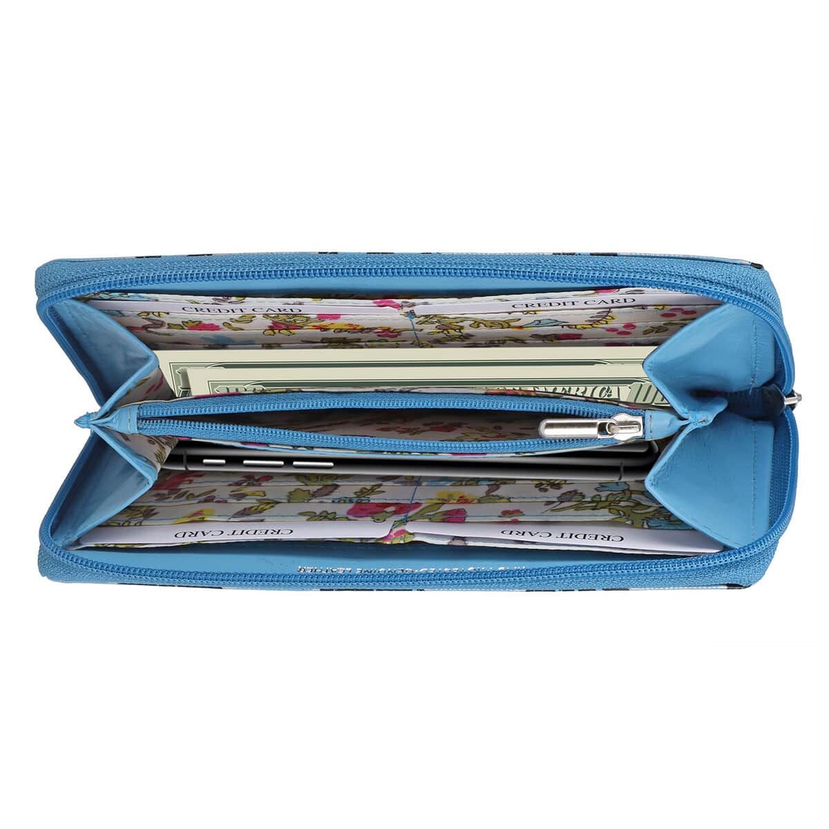 "Snakeskin Print Genuine Leather Women's Wallet SIZE: 7.5(L)x4.5(W)x0.5(H) inches COLOR: Blue" image number 4