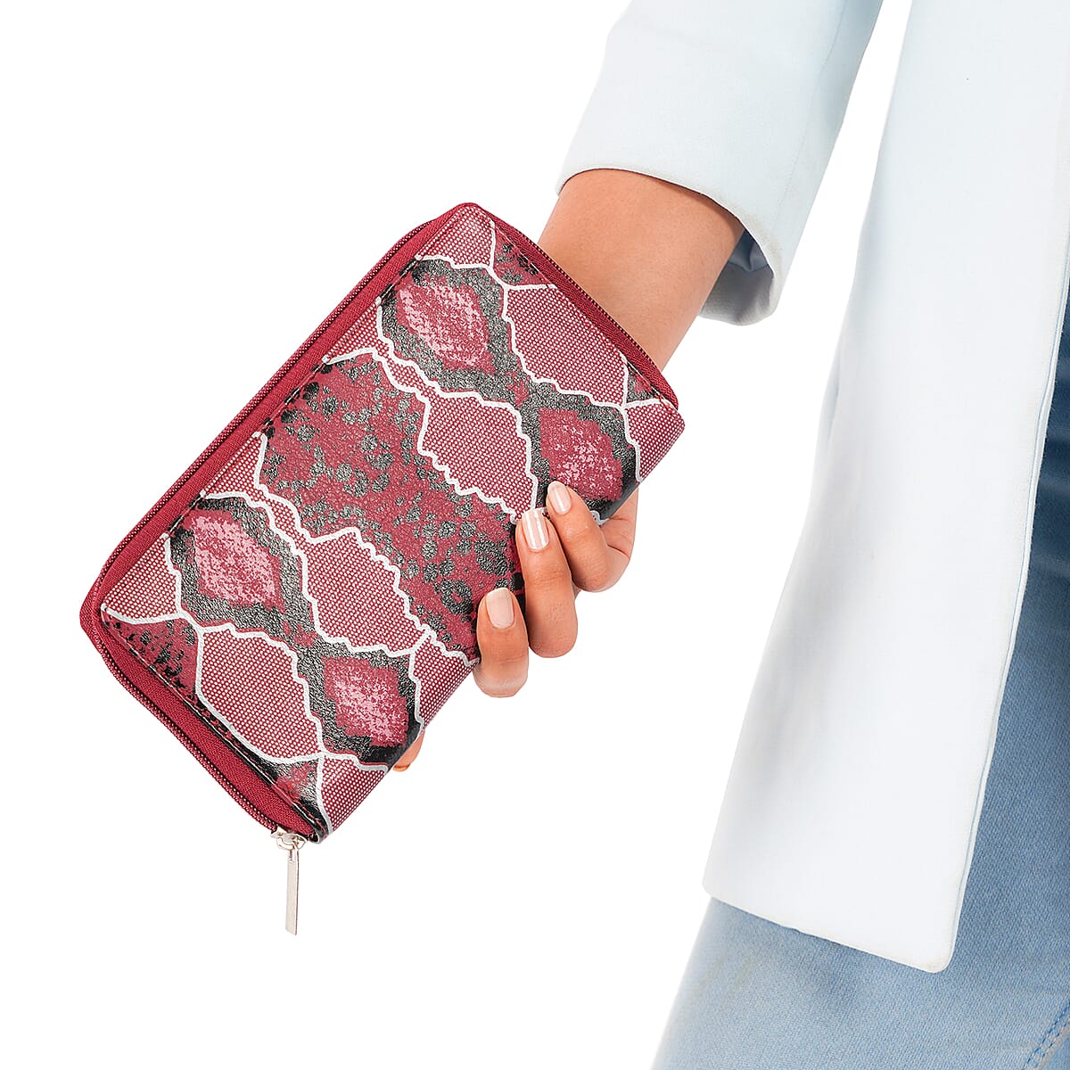 Red Snakeskin Print Genuine Leather Women's Wallet image number 1