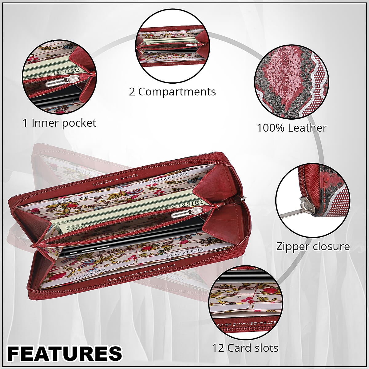 Red Snakeskin Print Genuine Leather Women's Wallet image number 2