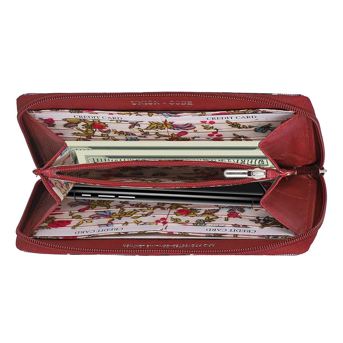 Red Snakeskin Print Genuine Leather Women's Wallet image number 4