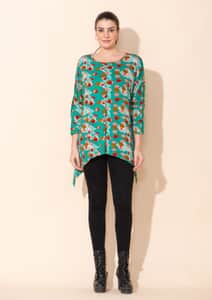 Tamsy Turquoise and Red Printed Ladies TOP - One Size Plus