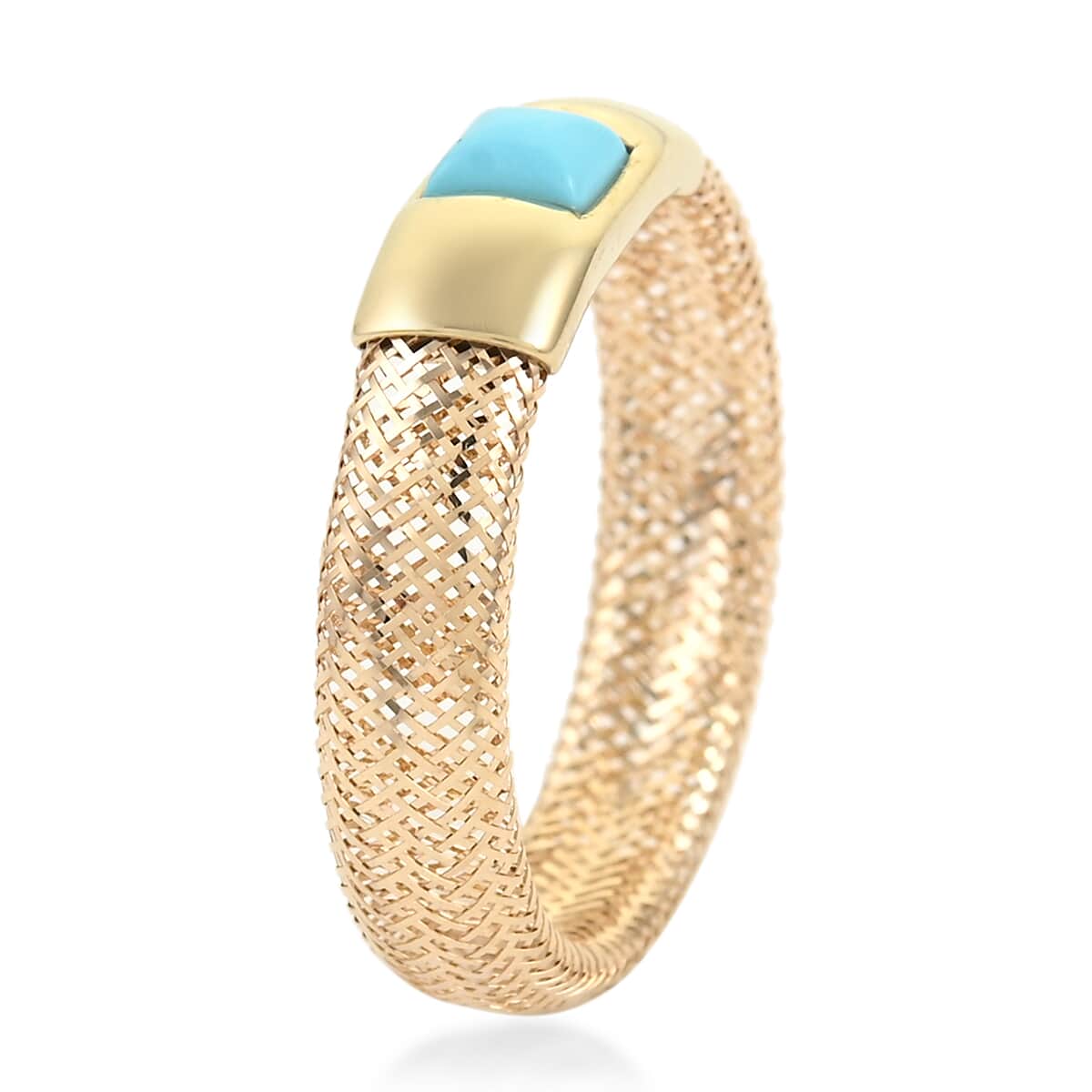 Jessica Exclusive Pick Maestro Gold Collection Italian 10K Yellow Gold Turquoise Paste Mesh Ring (Size 8-10 mm) image number 3