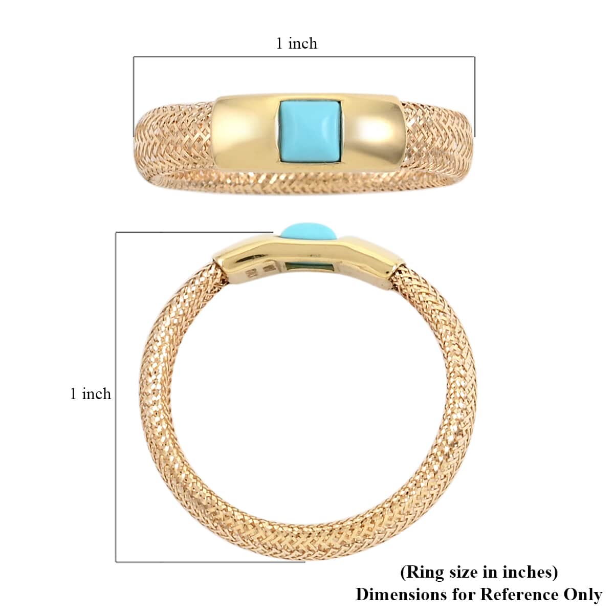 Jessica Exclusive Pick Maestro Gold Collection Italian 10K Yellow Gold Turquoise Paste Mesh Ring (Size 8-10 mm) image number 4