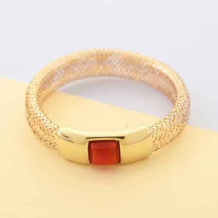 Maestro Gold Collection Italian 10K Yellow Gold Coral Paste Mesh Ring (Size 8-10) image number 1