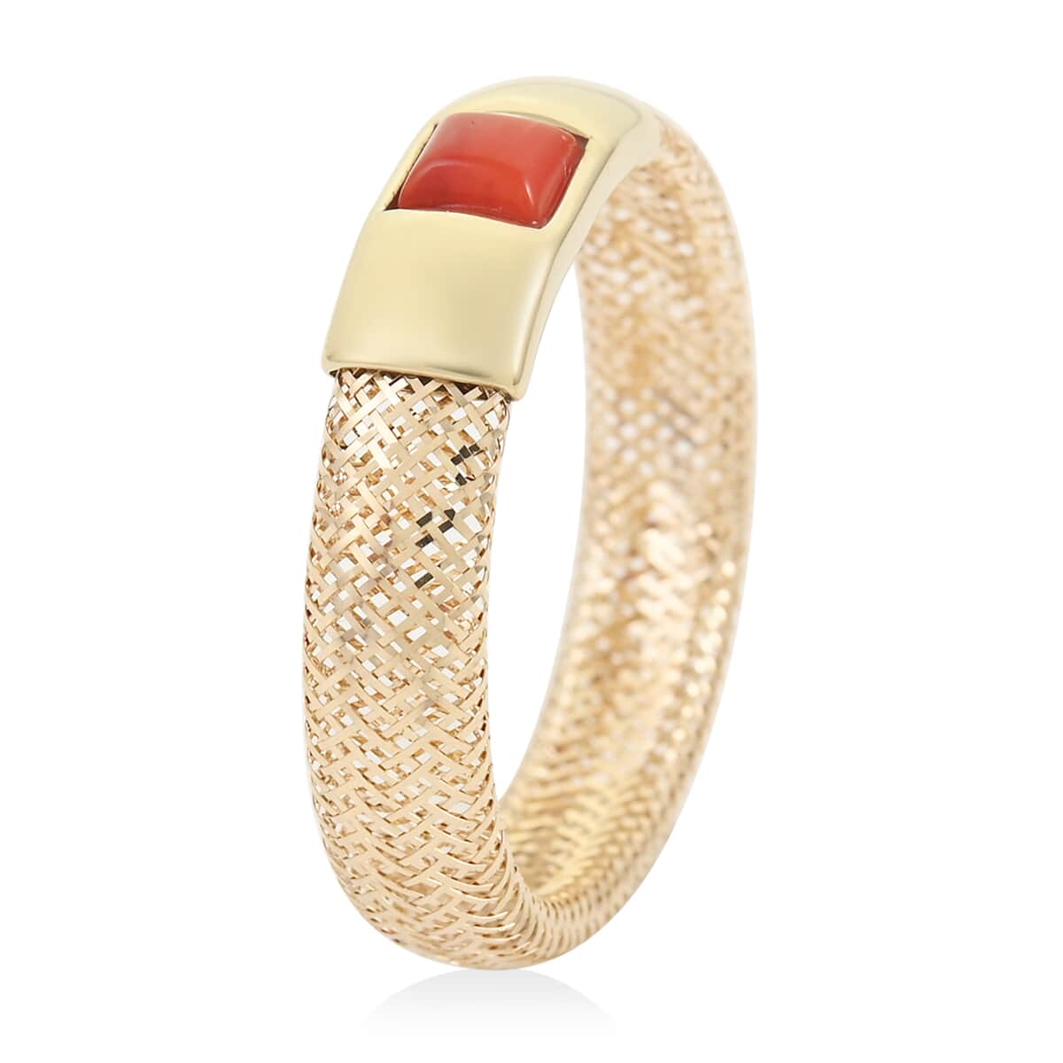 Maestro Gold Collection Italian 10K Yellow Gold Coral Paste Mesh Ring (Size 8-10) image number 3