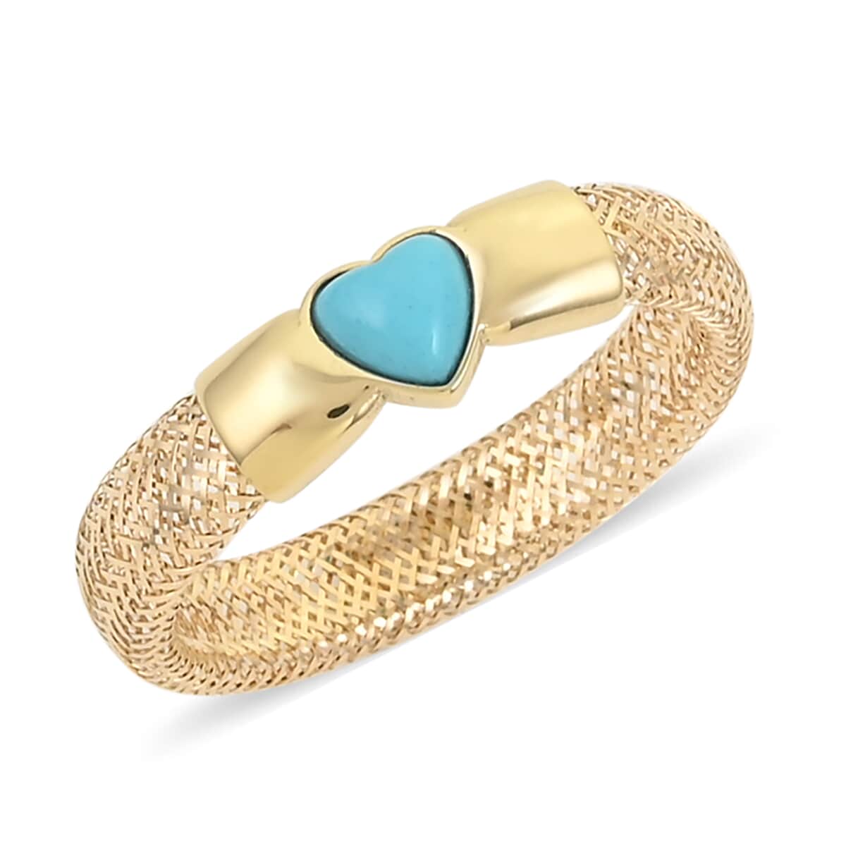 Maestro Gold Collection Italian 10K Yellow Gold Turquoise Paste Mesh Heart Ring (Size 5-7) 0.15 ctw image number 0