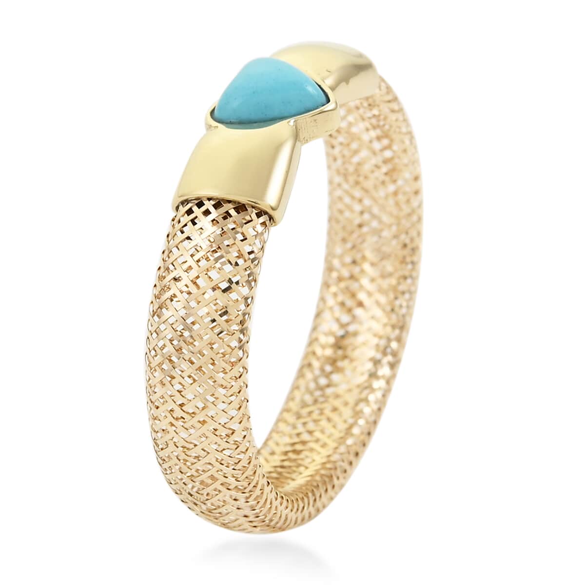 Maestro Gold Collection Italian 10K Yellow Gold Turquoise Paste Mesh Ring (Size 5-7) 0.15 ctw image number 3