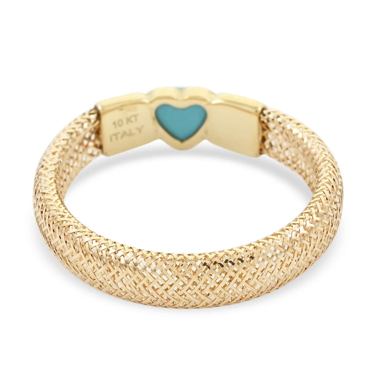 Maestro Gold Collection Italian 10K Yellow Gold Turquoise Paste Mesh Heart Ring (Size 5-7) 0.15 ctw image number 4