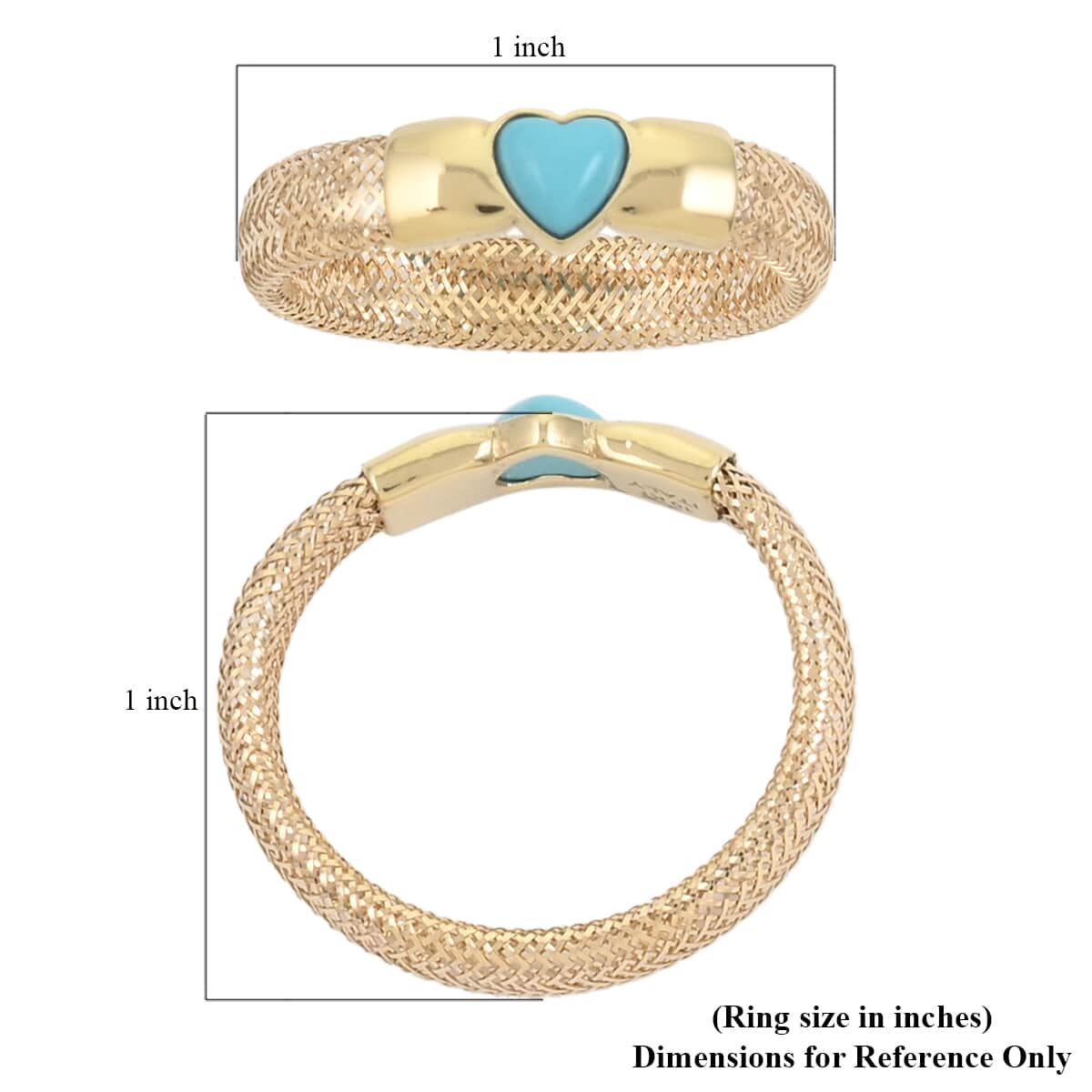 Maestro Gold Collection Italian 10K Yellow Gold Turquoise Paste Mesh Ring (Size 5-7) 0.15 ctw image number 5