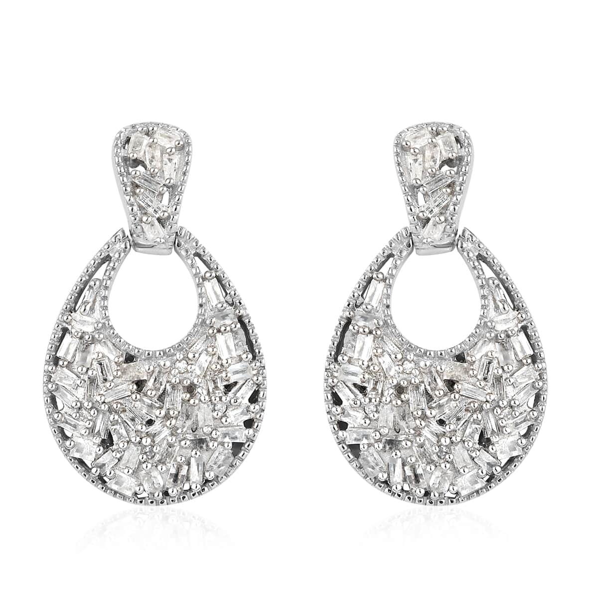 Diamond Dangle Earrings in Platinum Over Sterling Silver 1.00 ctw image number 0