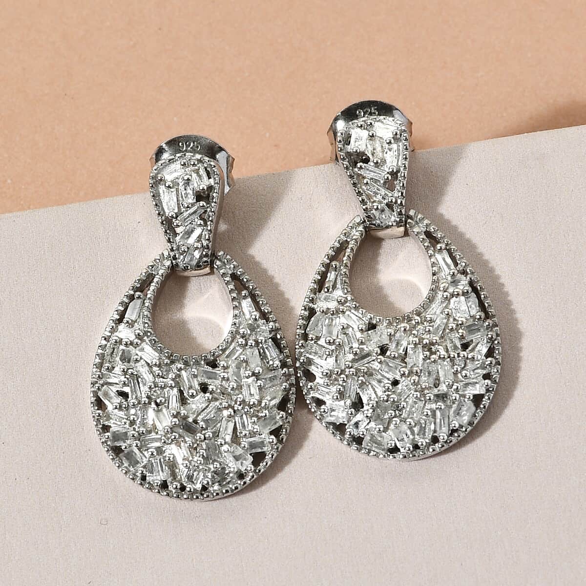 Diamond Dangle Earrings in Platinum Over Sterling Silver 1.00 ctw image number 1