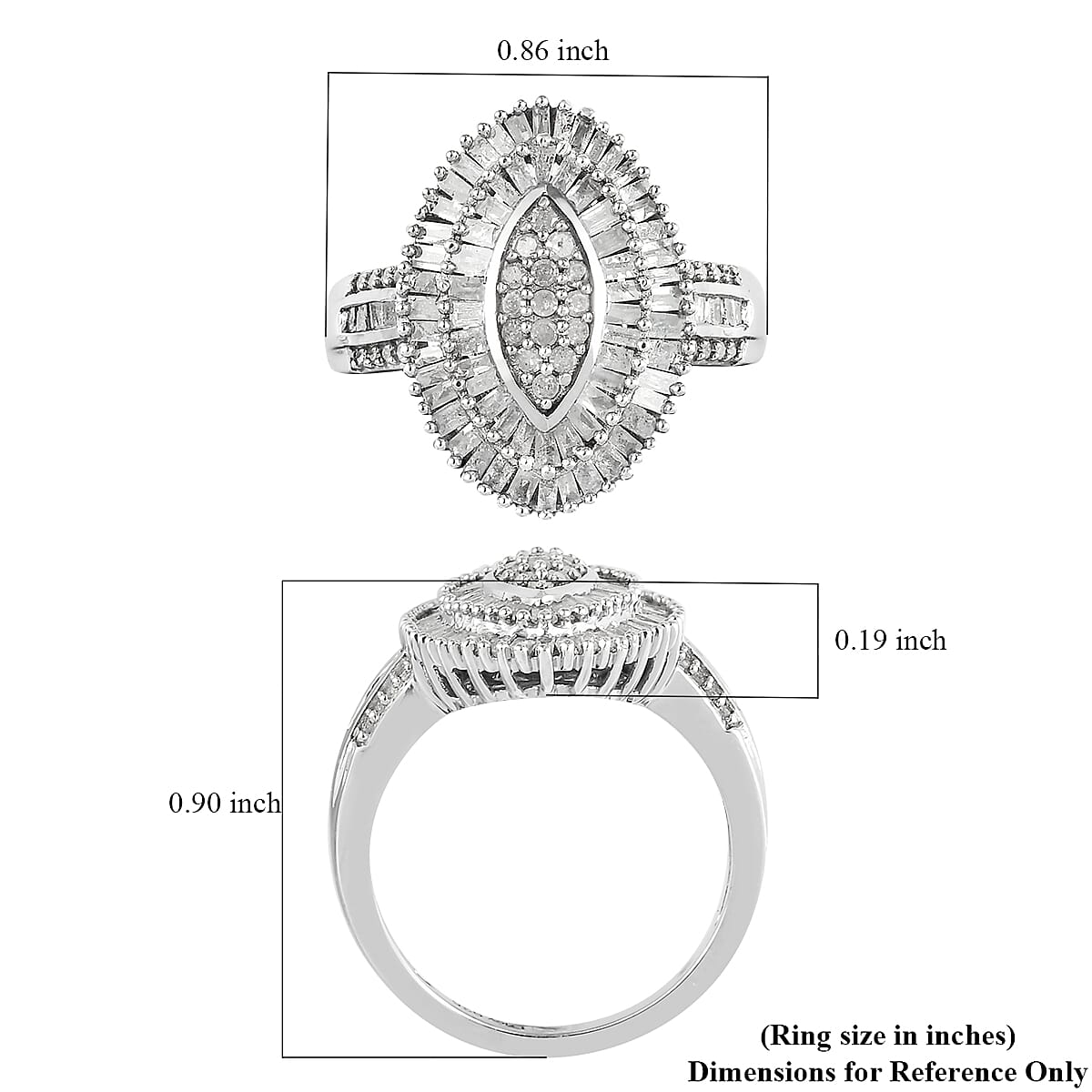 Diamond Marquise Shape Cluster Ring in Platinum Over Sterling Silver (Size 7.0) 1.00 ctw