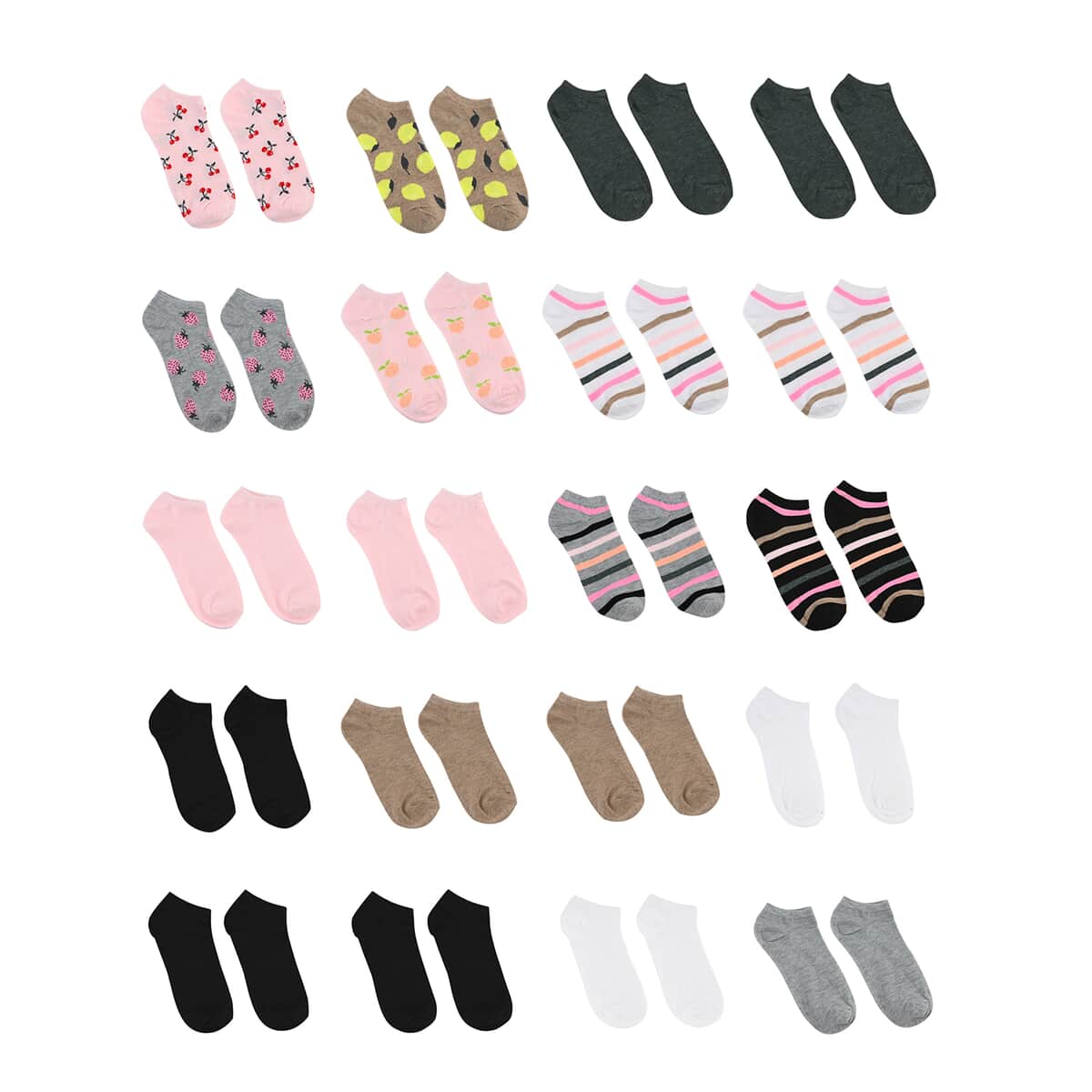 Closeout Spoiled Angel 20 Pairs Women's No Show Socks -Fruity (Sizes 4-10) image number 0