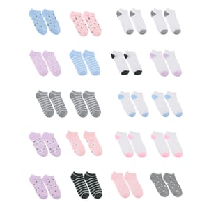 Closeout Spoiled Angel 20 Pairs Women's No Show Socks -Floral/Cat (Sizes 4-10)