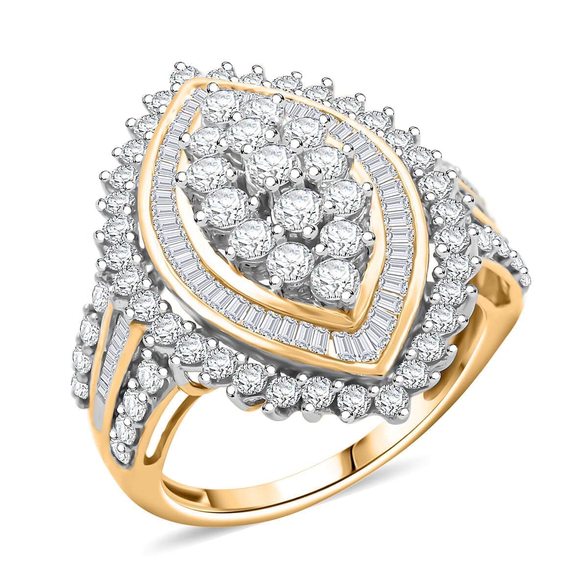 NY Closeout 10K Yellow Gold White Diamond Ring (Size 6.0) (5.20 g) (Del. in 7-10 Days) 2.04 ctw image number 0