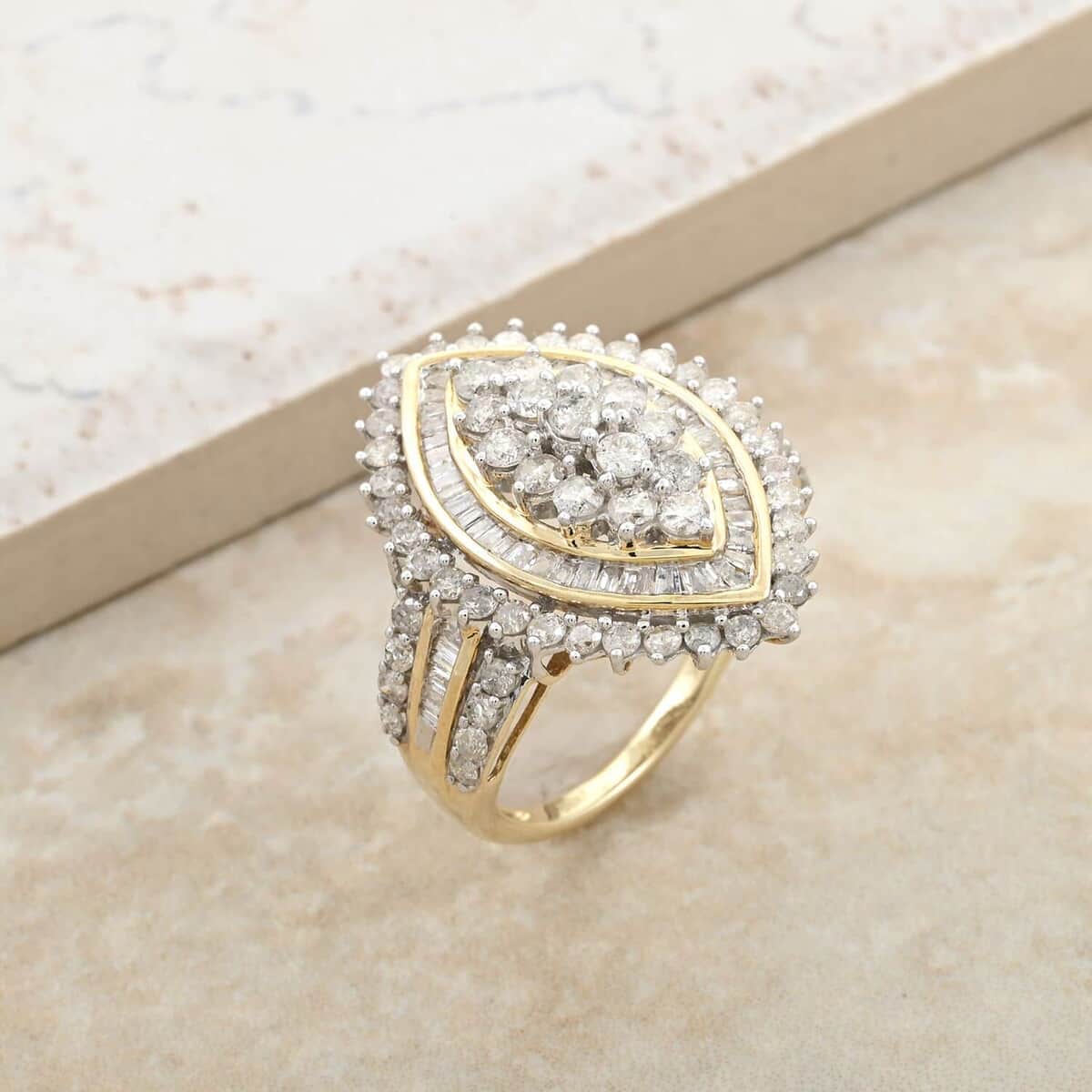 NY Closeout 10K Yellow Gold White Diamond Ring (Size 6.0) (5.20 g) (Del. in 7-10 Days) 2.04 ctw image number 1