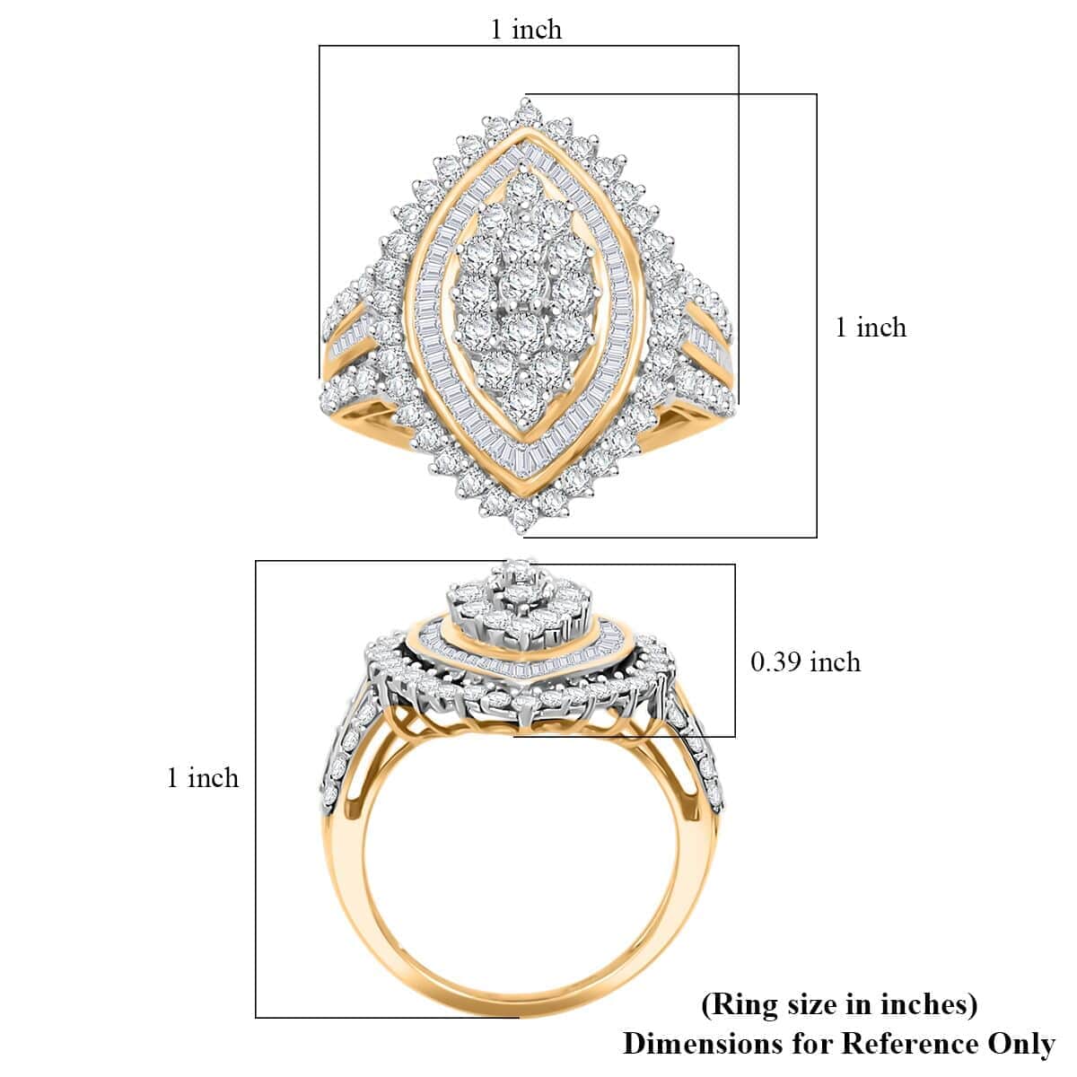 NY Closeout 10K Yellow Gold White Diamond Ring (Size 6.0) (5.20 g) (Del. in 7-10 Days) 2.04 ctw image number 4