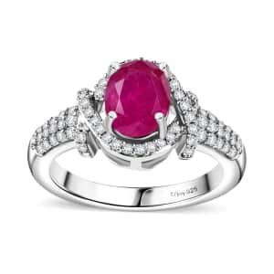 Premium Montepuez Ruby and Moissanite 2.25 ctw Promise Ring in Rhodium Over Sterling Silver (Size 10.0)