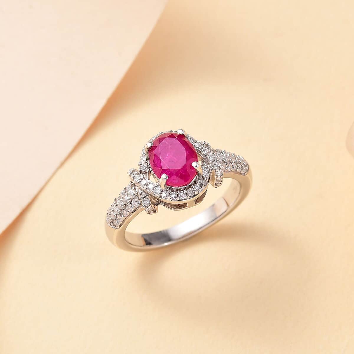 Premium Montepuez Ruby and Moissanite 2.25 ctw Promise Ring in Rhodium Over Sterling Silver (Size 10.0) image number 1