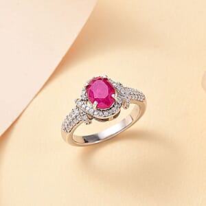 Premium Montepuez Ruby and Moissanite 2.25 ctw Promise Ring in Rhodium Over Sterling Silver (Size 10.0)