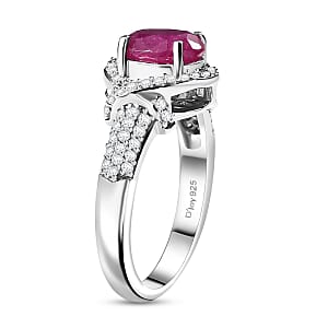 Premium Montepuez Ruby and Moissanite 2.25 ctw Promise Ring in Rhodium Over Sterling Silver (Size 10.0)