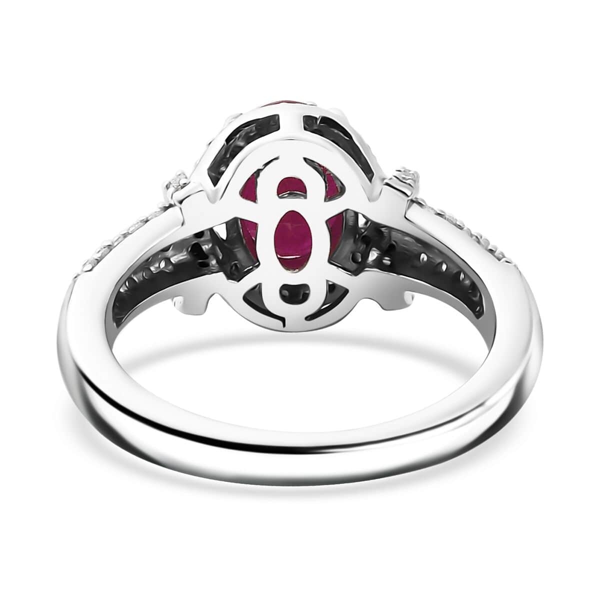 Premium Montepuez Ruby, Moissanite Ring in Rhodium Over Sterling Silver (Size 10.0) 2.25 ctw image number 4