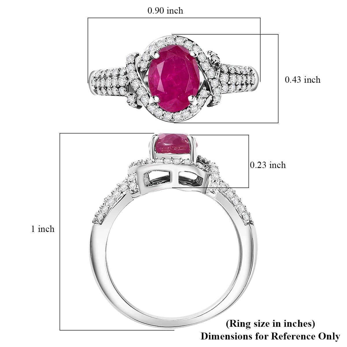 Premium Montepuez Ruby, Moissanite Ring in Rhodium Over Sterling Silver (Size 10.0) 2.25 ctw image number 5