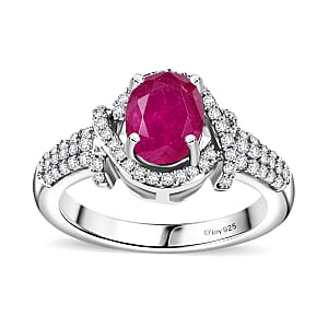 Premium Montepuez Ruby and Moissanite 2.25 ctw Promise Ring in Rhodium Over Sterling Silver (Size 8.0)