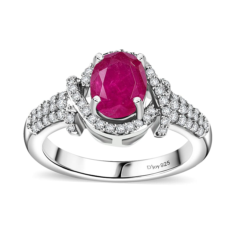 Premium Montepuez Ruby and Moissanite 2.25 ctw Promise Ring in Rhodium Over Sterling Silver (Size 9.0)