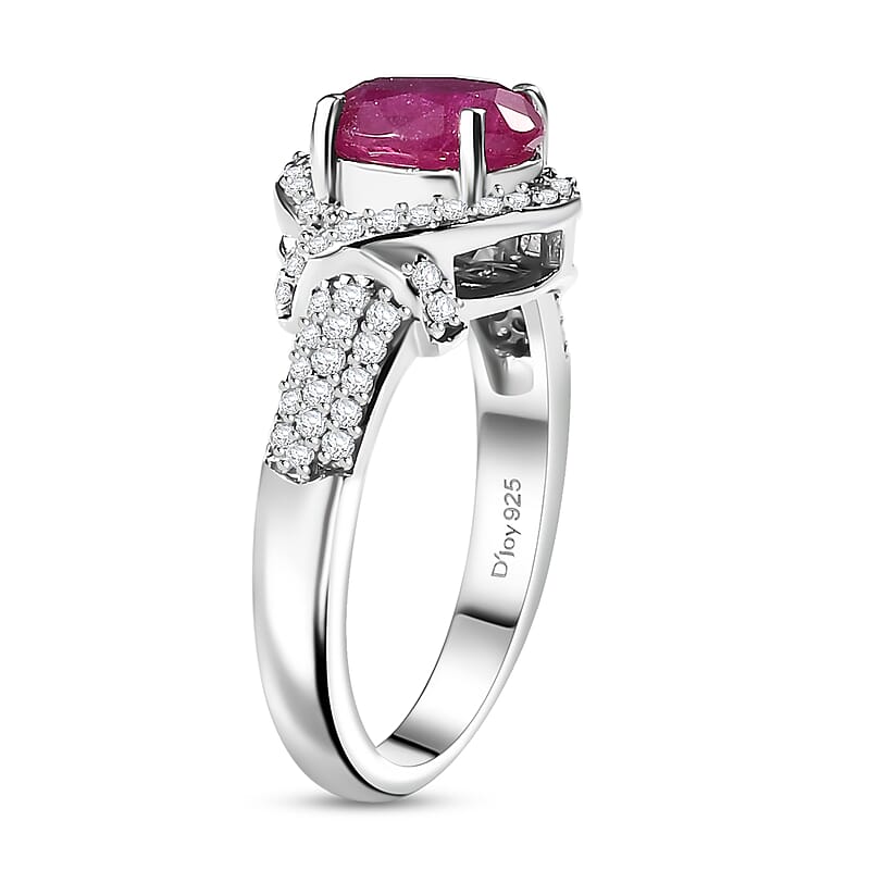 Premium Montepuez Ruby and Moissanite 2.25 ctw Promise Ring in Rhodium Over Sterling Silver (Size 9.0)