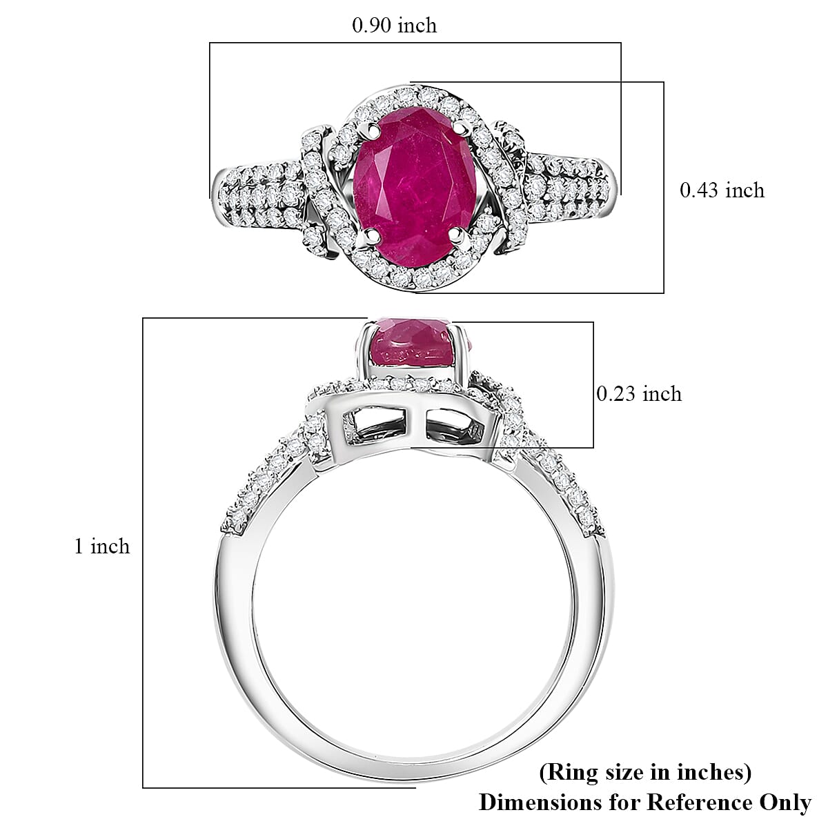 Premium Montepuez Ruby and Moissanite 2.25 ctw Promise Ring in Rhodium Over Sterling Silver (Size 9.0) image number 5