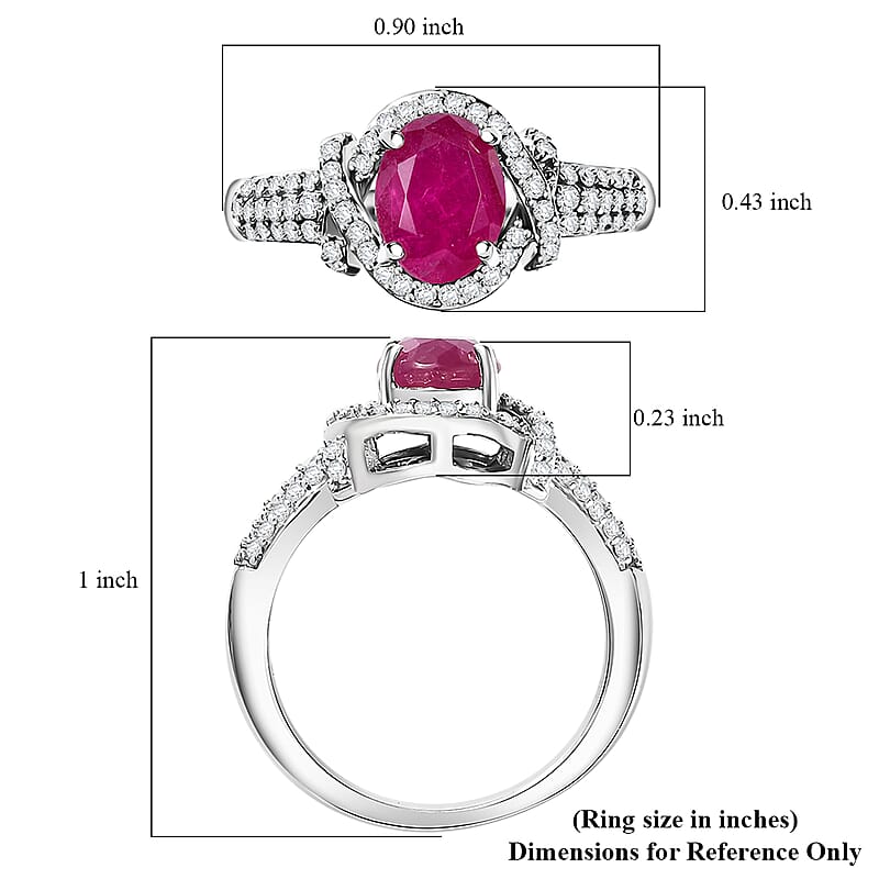 Premium Montepuez Ruby and Moissanite 2.25 ctw Promise Ring in Rhodium Over Sterling Silver (Size 9.0)