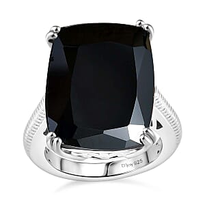 D'Joy Thai Black Spinel 20.25 ctw Eclipse Ring in Rhodium Over Sterling Silver (Size 6.0)