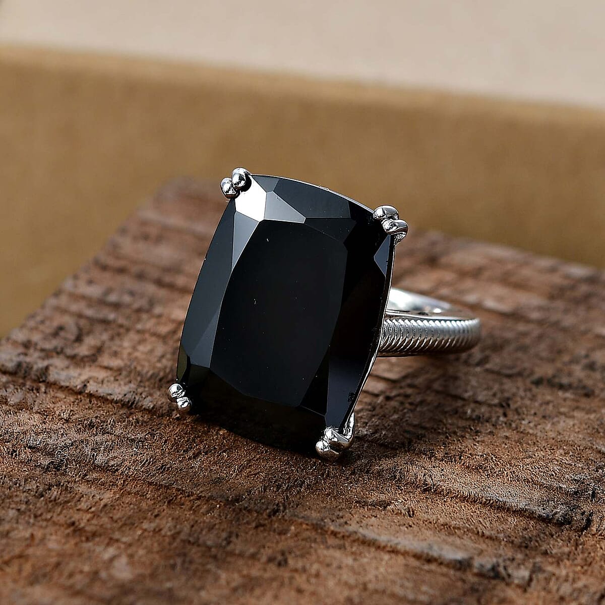 D'Joy Thai Black Spinel 20.25 ctw Eclipse Ring in Rhodium Over Sterling Silver (Size 6.0) image number 1