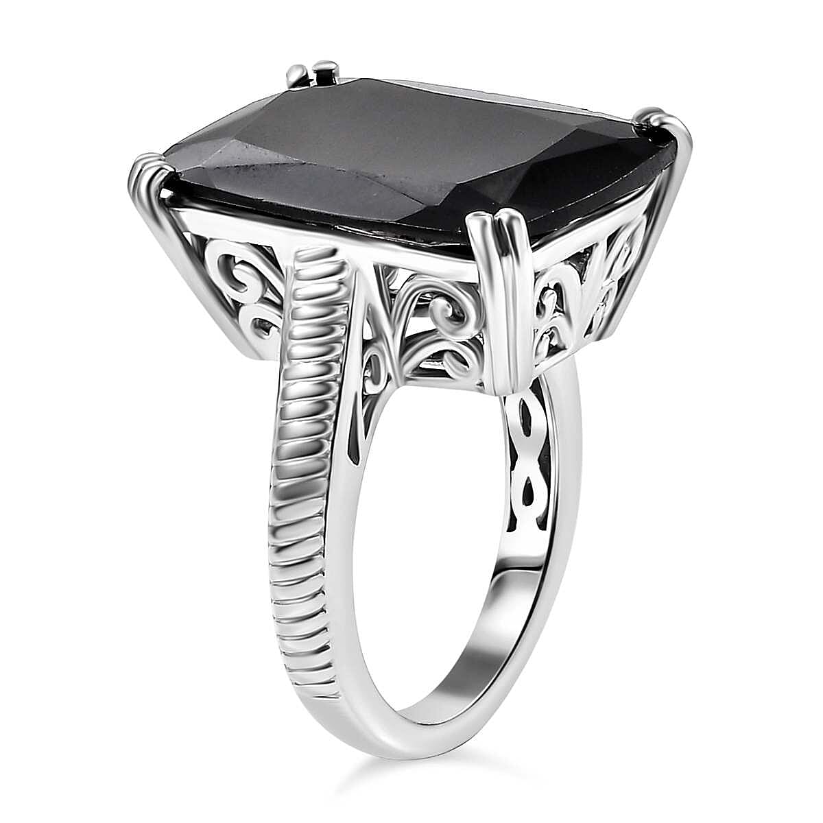 D'Joy Thai Black Spinel 20.25 ctw Eclipse Ring in Rhodium Over Sterling Silver (Size 6.0) image number 3