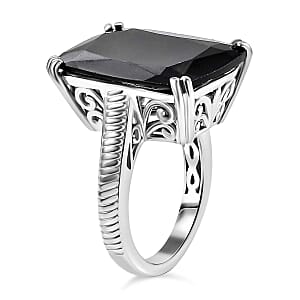 D'Joy Thai Black Spinel 20.25 ctw Eclipse Ring in Rhodium Over Sterling Silver (Size 6.0)